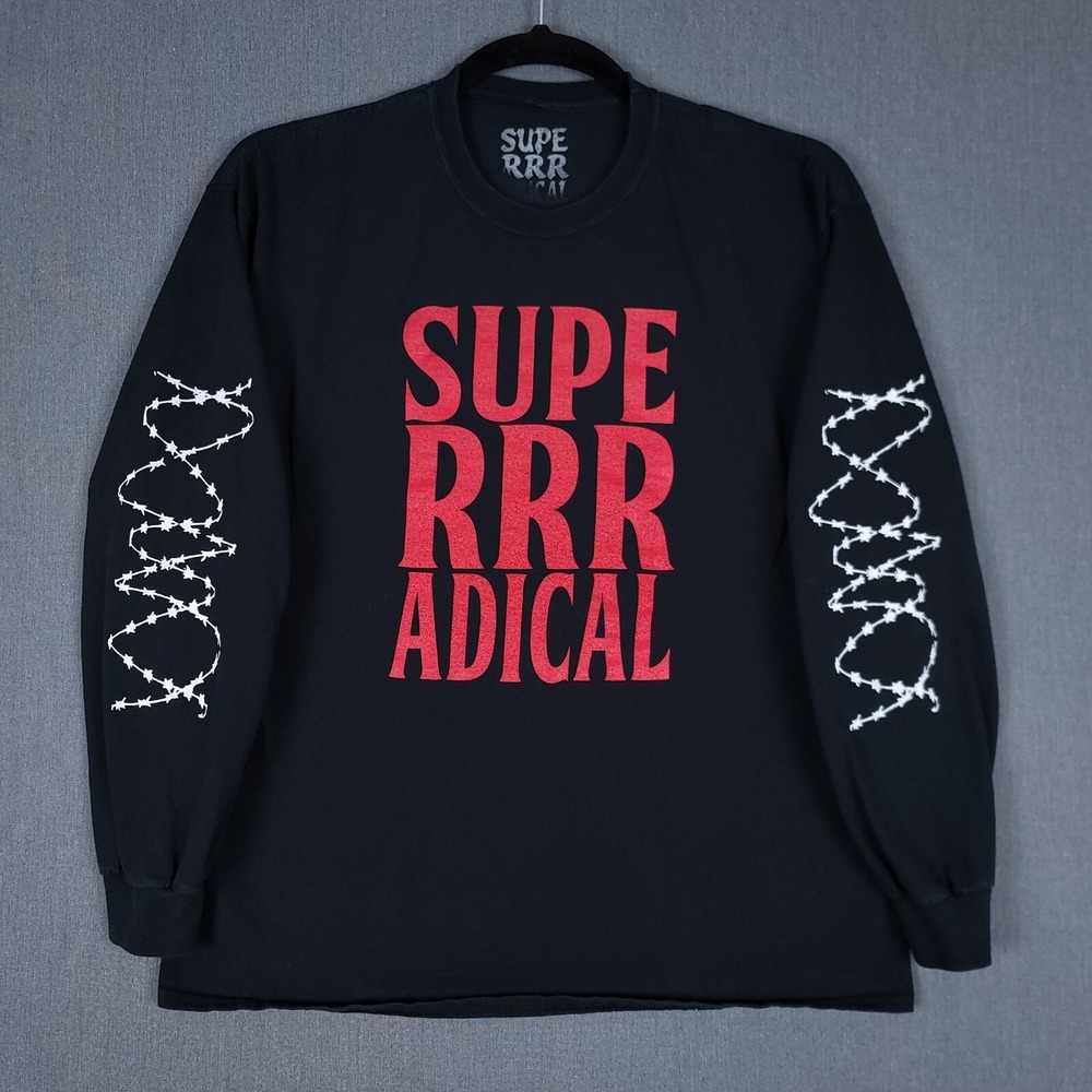 Superrradical Shirt Mens Large Black Box Spellout Long‎ Sleeve Crew Graphic Tee